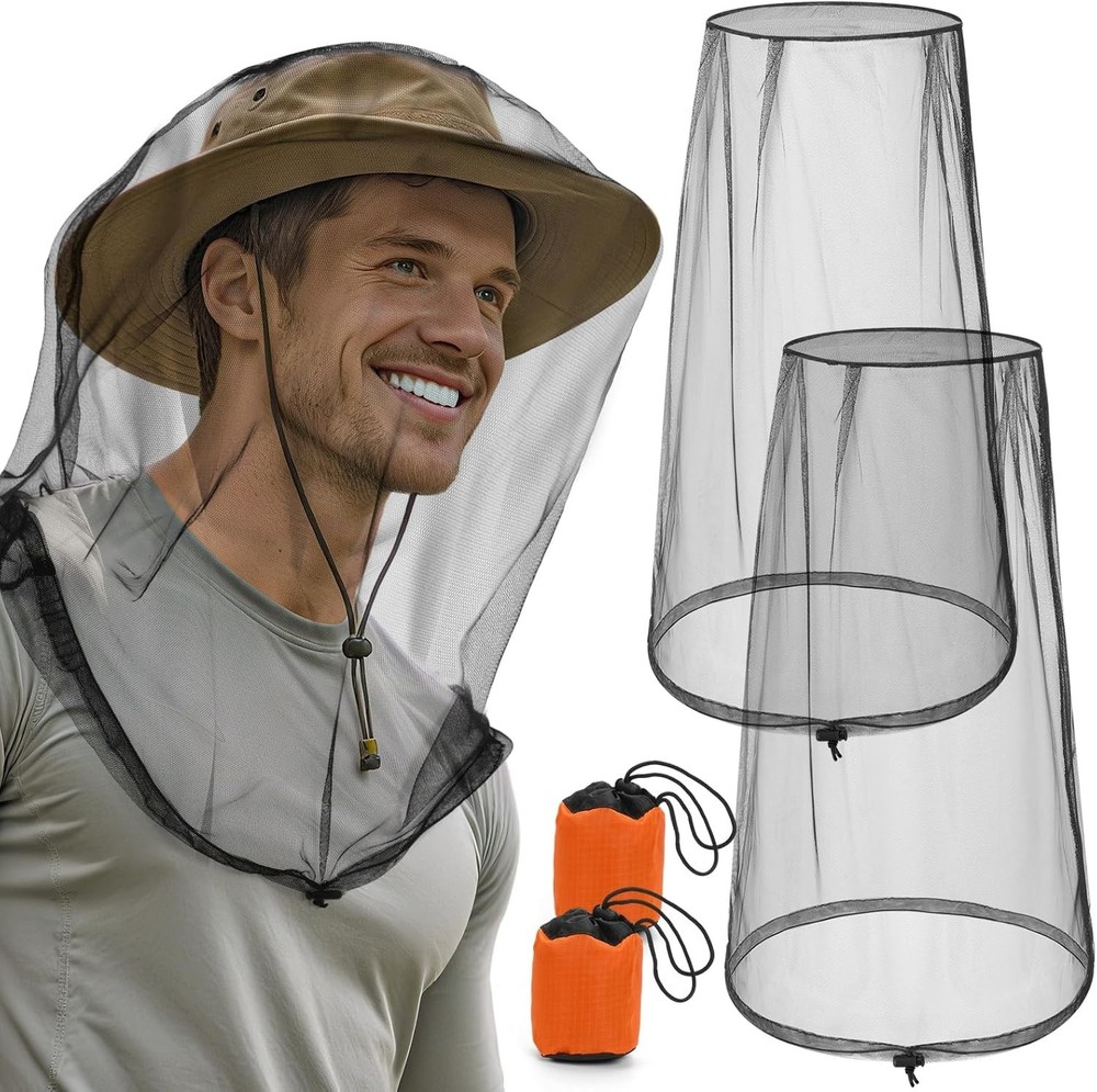 2 Pack Premium Mosquito Head Nets with Drawstring, Breathable Ultra Large