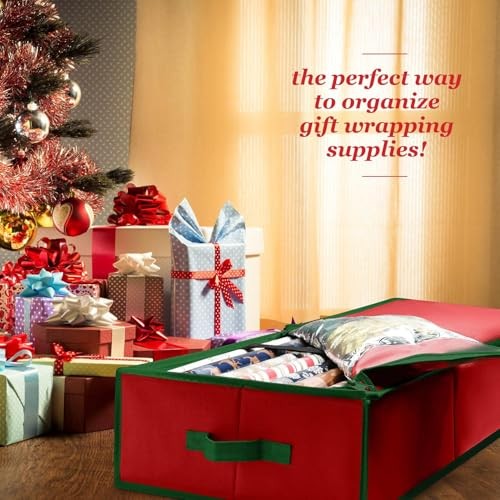 Premium Wrapping Paper Organizer Storage | Gift Wrap Holder With Extra Red