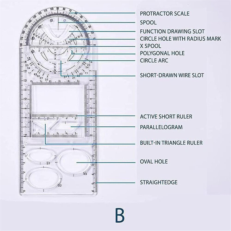 Multifunctional Geometric Drawing Ruler Mathematics Measuring Drafting Teaching