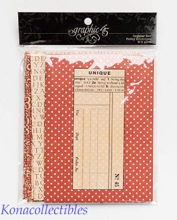 Graphic 45 Staples Policy Envelopes REGULAR RED 4.75" X 6.5" 6 Per Package