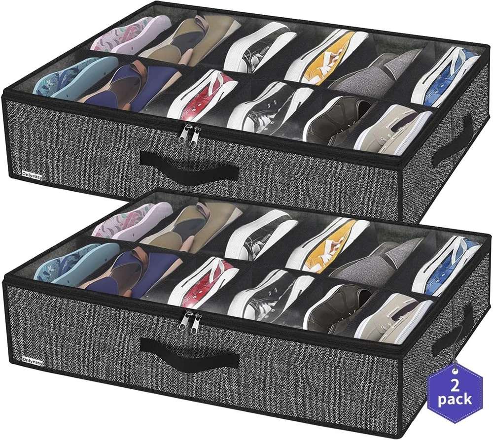 Durable and Foldable Under Bed Shoe Storage - 24 Pair Capacity with Clear View