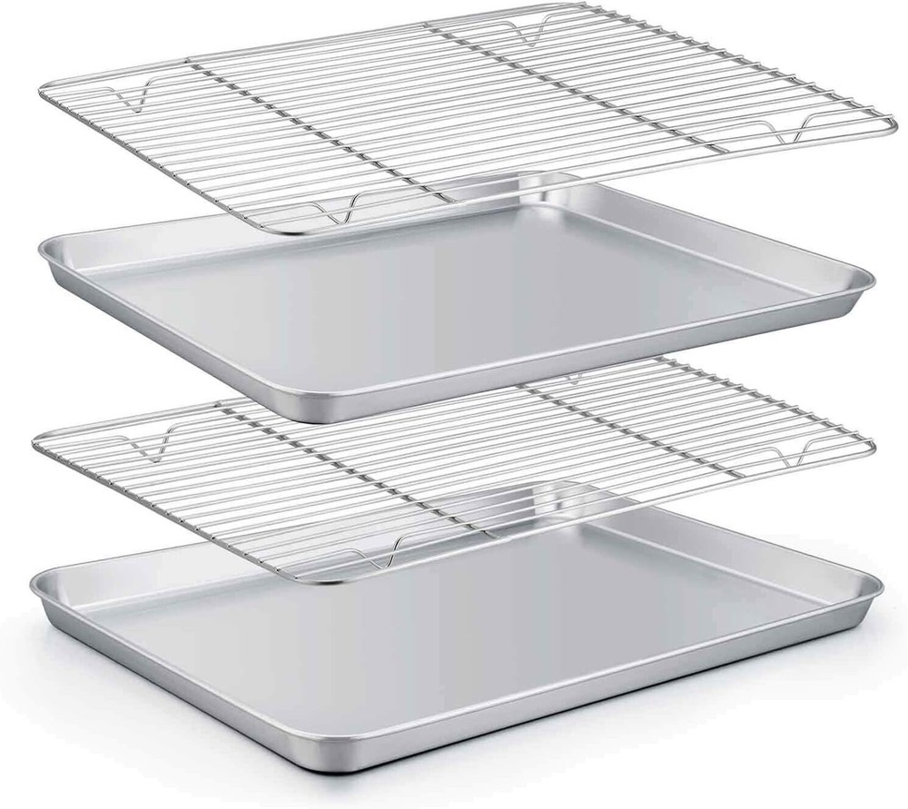Baking Sheet with Rack Set (2 Pans + 2 Racks), Stainless Steel Baking Pan Cookie