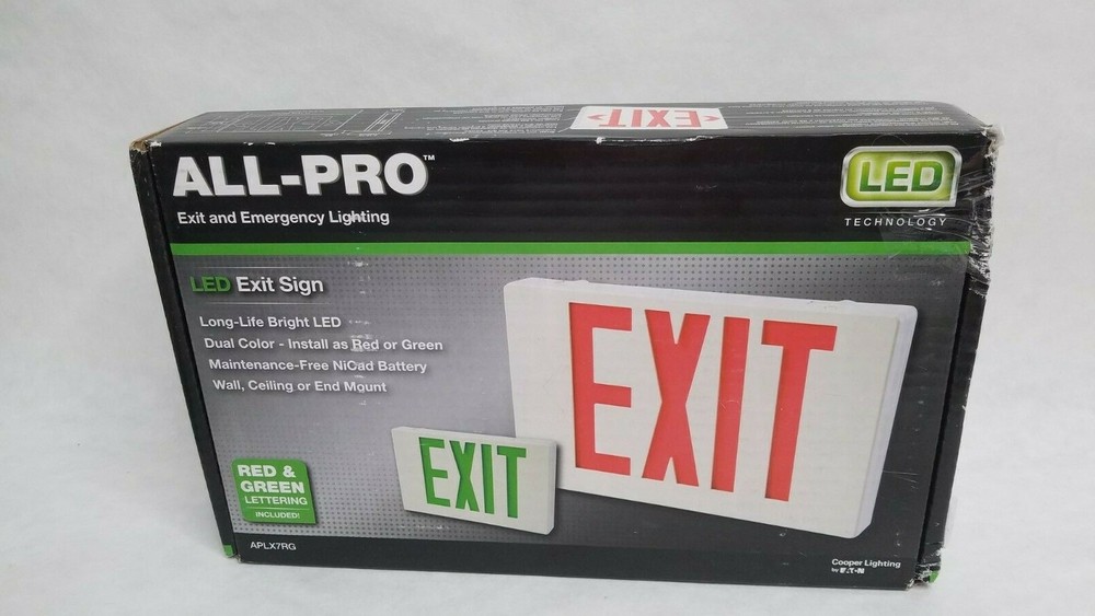 ALL-PRO Exit and Emergency Lighting LED EXIT SIGN Red & Green New