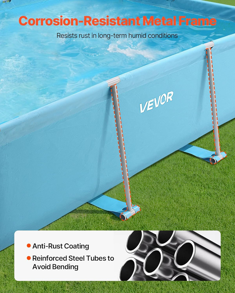 Easy Assembly Rectangular Above Ground Pool, 118"x78"x30", 1046 Gallons