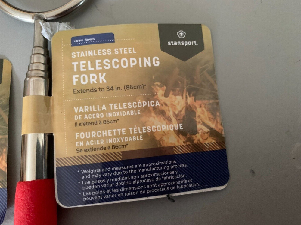 TWO STAINLESS STEEL BACKYARD CAMPFIRE ROASTING TELESCOPING FORKS Extends to 34"