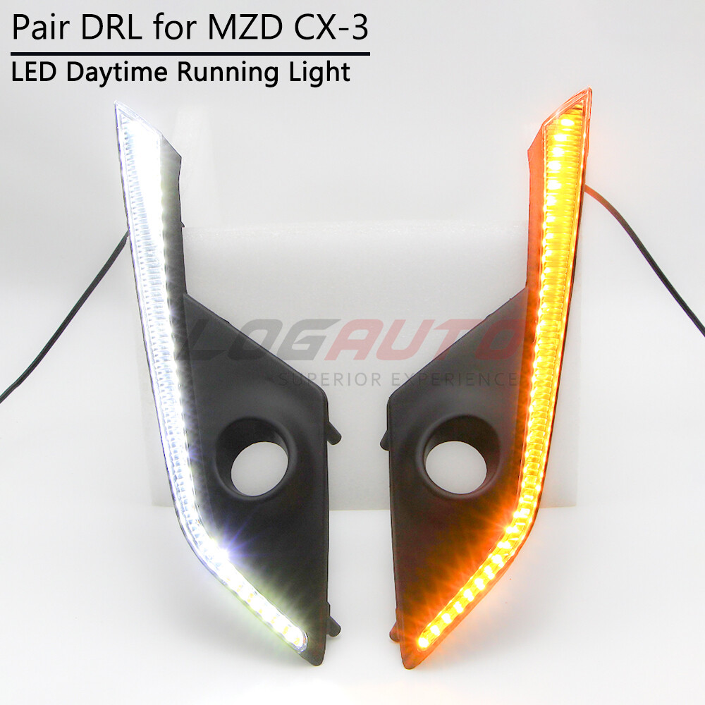 LED DRL Daytime Running Light for 16-24 Mazda CX-3 CX3 Fog Lamp Bezel with Turn