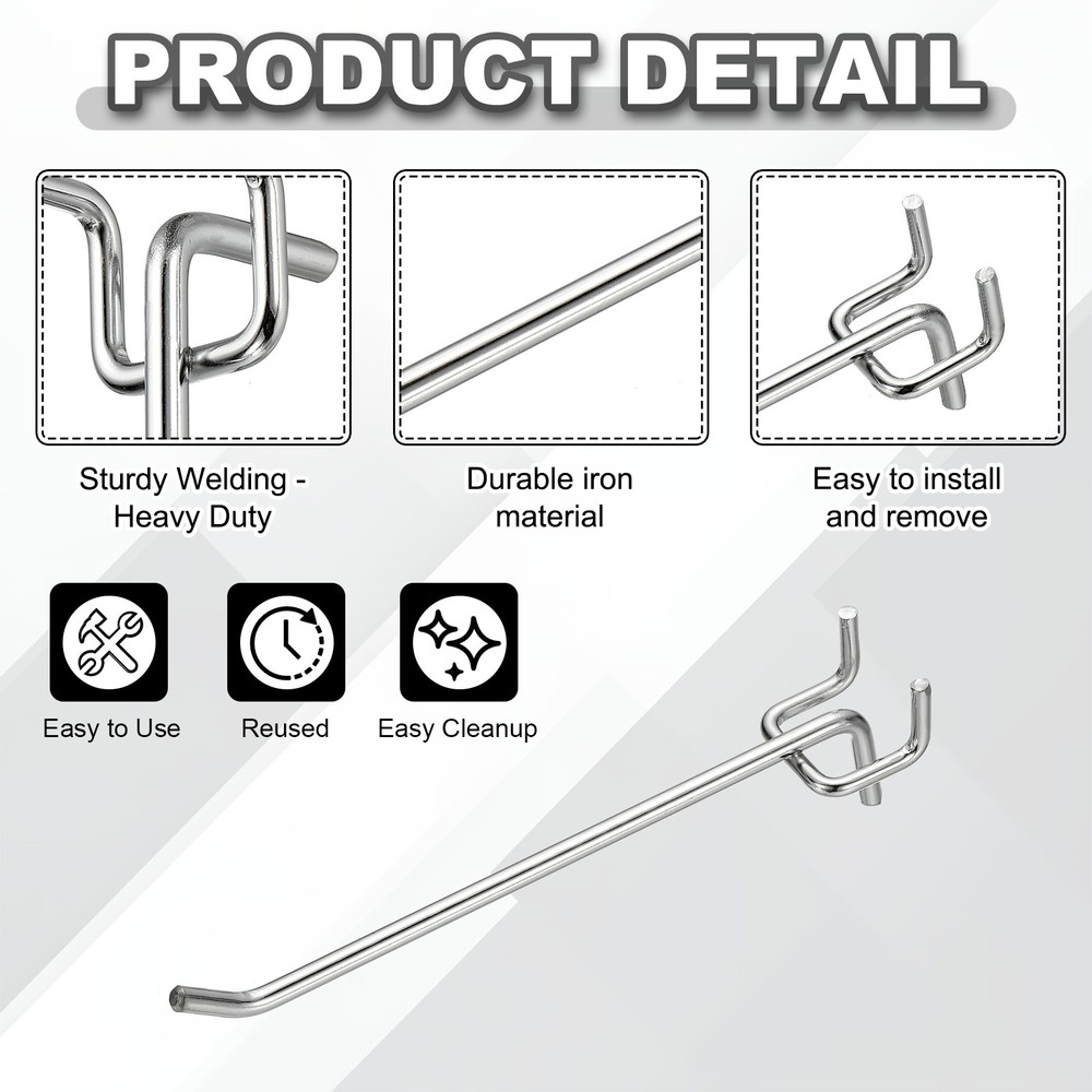 12 Pcs Pegboard Hooks, 5.9" Peg Board Hooks Kit, Silver Tone (1mm)
