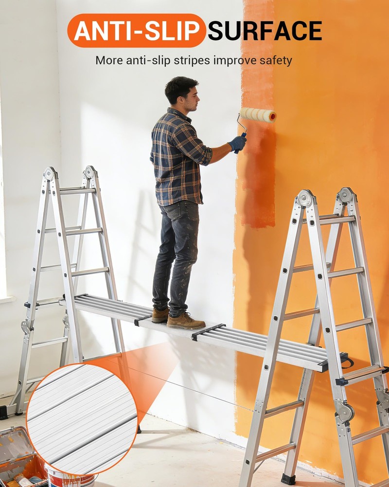 6-9ft Aluminum Work Plank 440lbs w/ Anti-Slip Surface Adjustable Work Platform