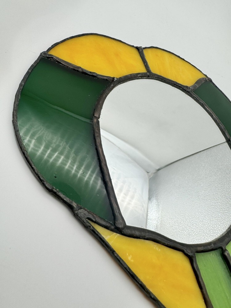 Vintage Green Hand Held Vanity Mirror Stained Glass
