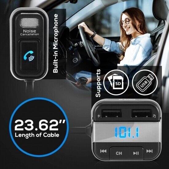 Pyle FM Transmitter Bluetooth Wireless Car Music Charging Handsfree LCD/