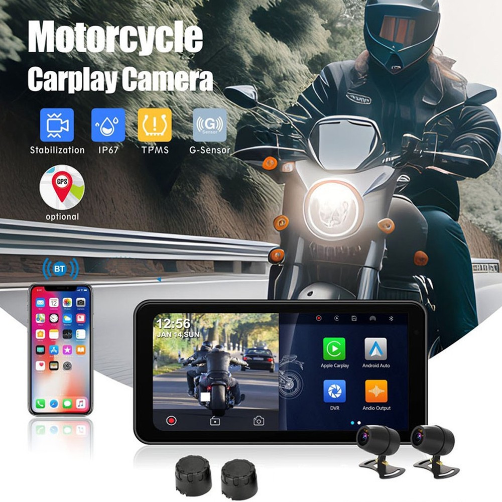 6.25" Motorcycle GPS Navi Wireless Carplay/Android Waterproof Bluetooth w/Camera