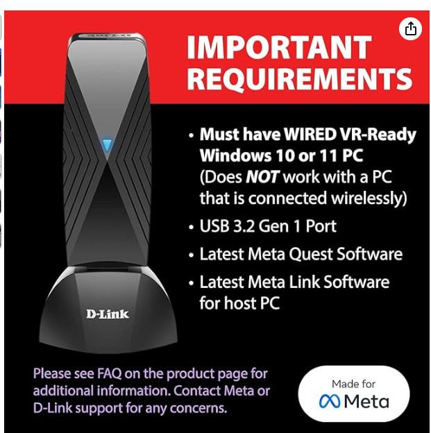 D-Link VR Air Bridge for Meta Quest - Dedicated WiFi 6 Connection Between VR