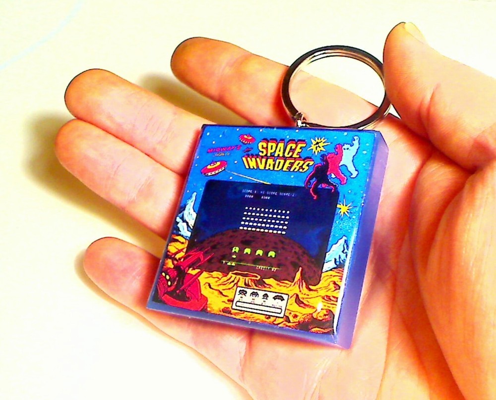 Space Invaders Arcade Coin Door accessory Keychain