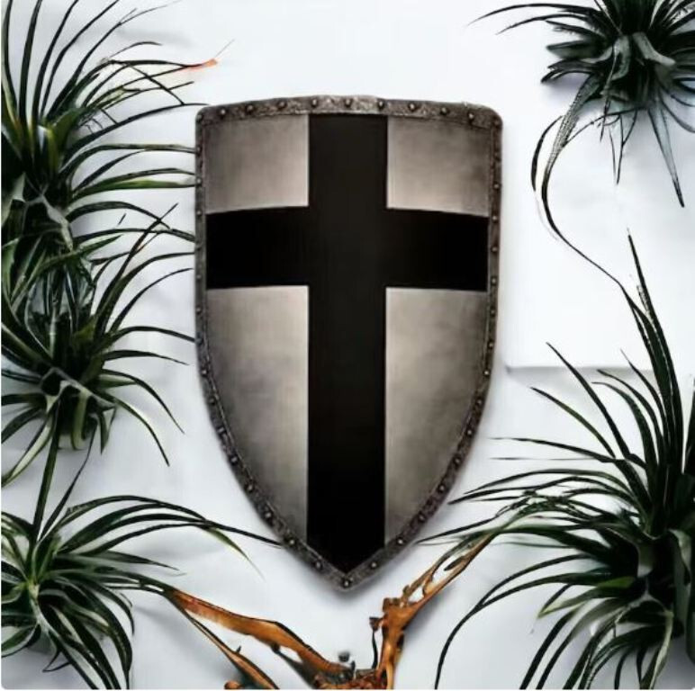 Medieval Crusader Shield Battle Knight Warrior Shield Templar Black Cross Design