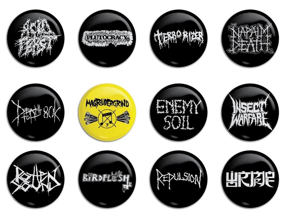 Grindcore Punk Bands Buttons/Pinbacks Pack 1 Repulsion Plutocracy Napalm Death