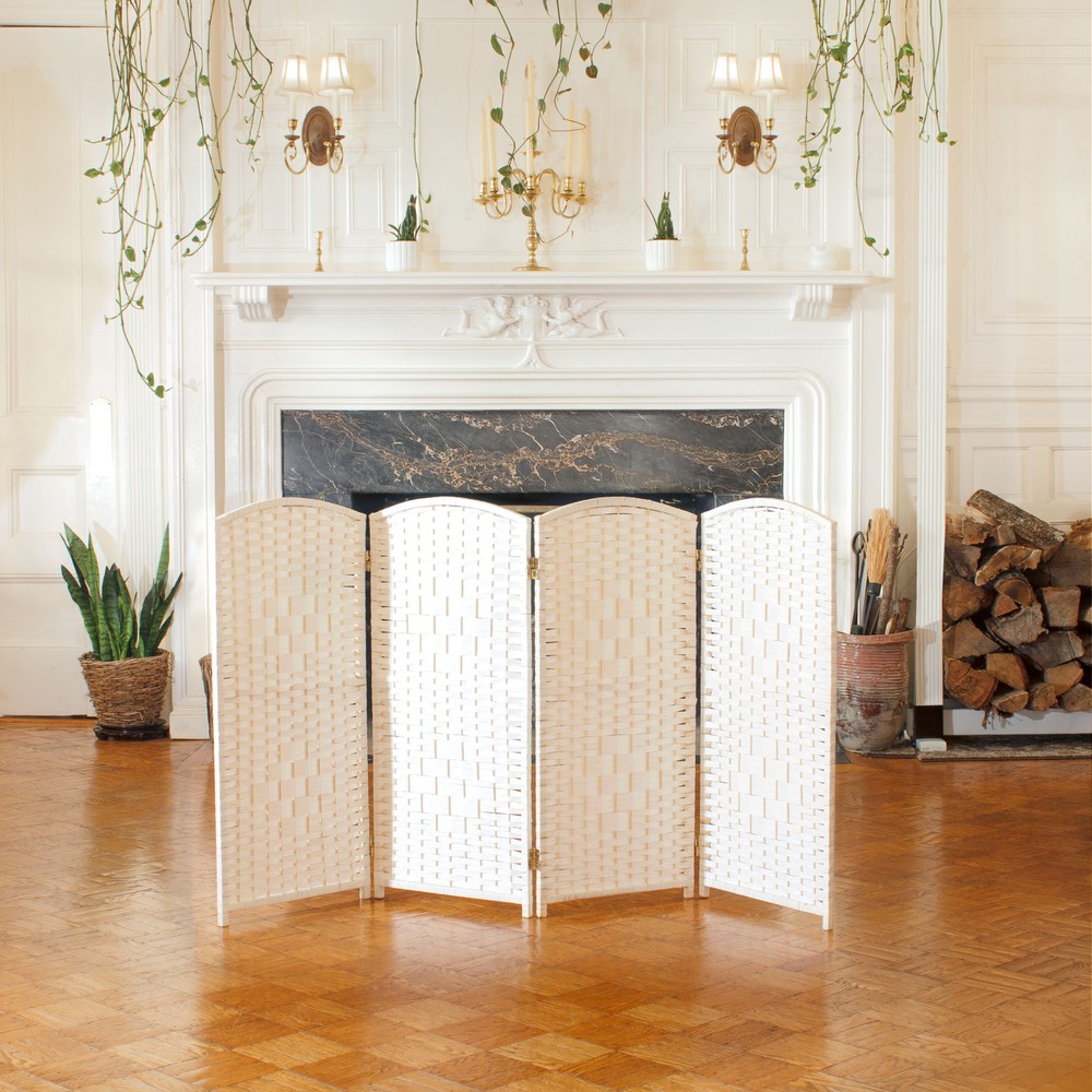 3 ft. Short Diamond Weave Fiber Folding Screen - White - 4 Panel