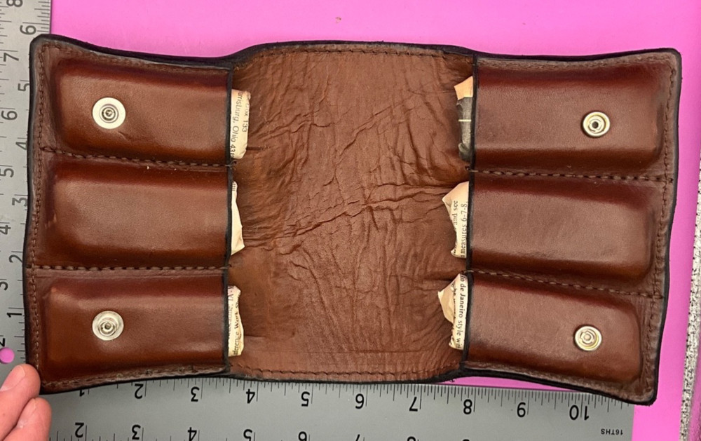 CUSTOM BROWN LEATHER 6 MAGAZINE POUCH MAG HARMONICA HOLDER