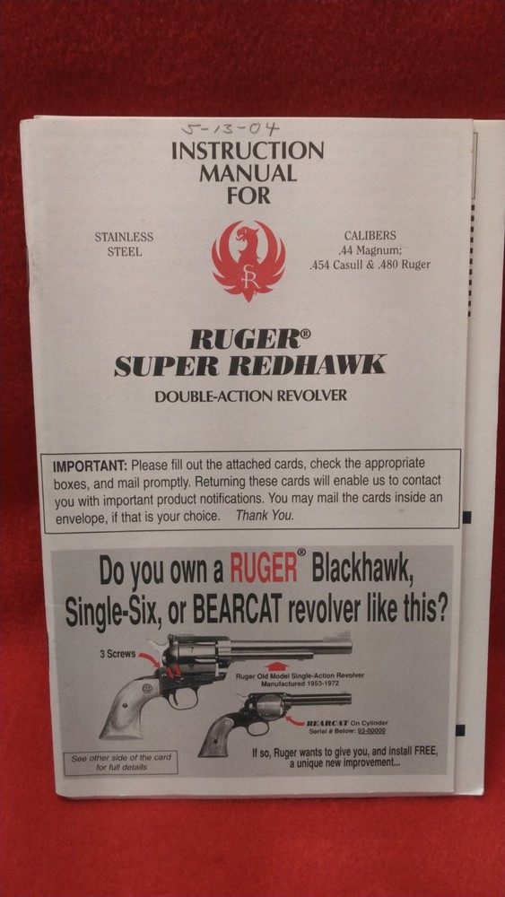 Ruger Super Redhawk Instruction Manual