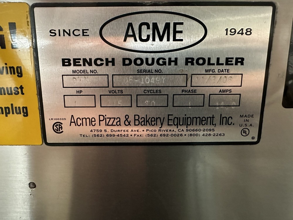 Dmx Acme 1 Pass Dough Bench Sheeter Roller