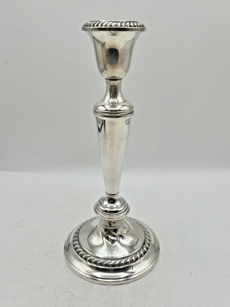 Gorham sterling silver candlestick with fluted top and decorative base 9.5in