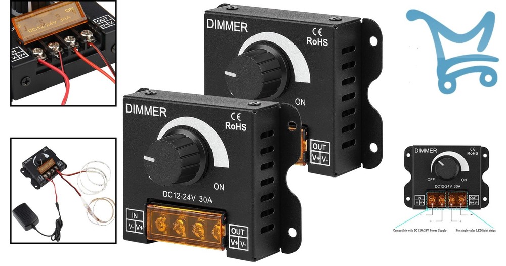 LED Dimmer Controller DC12V-24V 30A PWM Brightness Adjust Switch Aluminum Hou...
