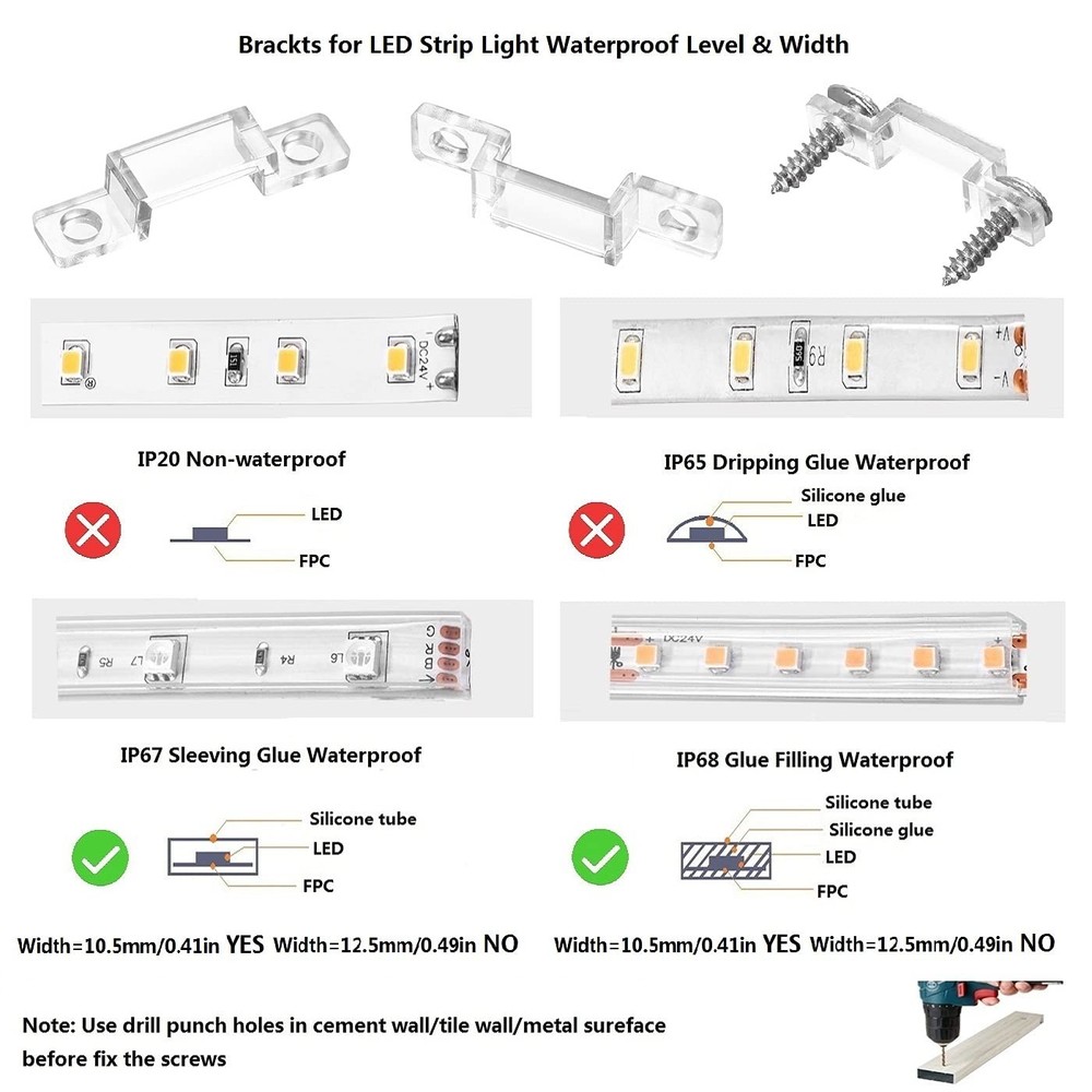 MMSD 100 Pack LED Strip Light mounting Brackets Strip Light clamp with 202 Sc...