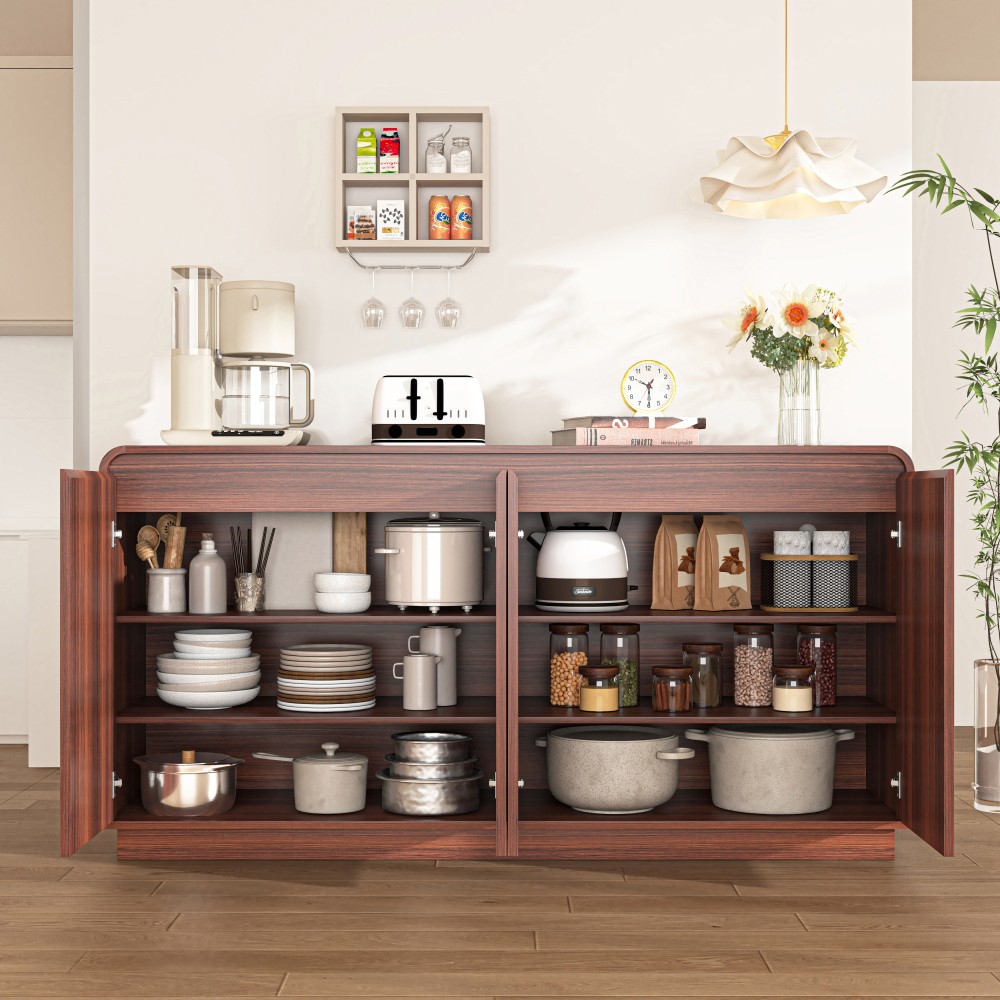 Walnut TV Stand with Power Outlet, Adjustable Storage, Fluted Handleless