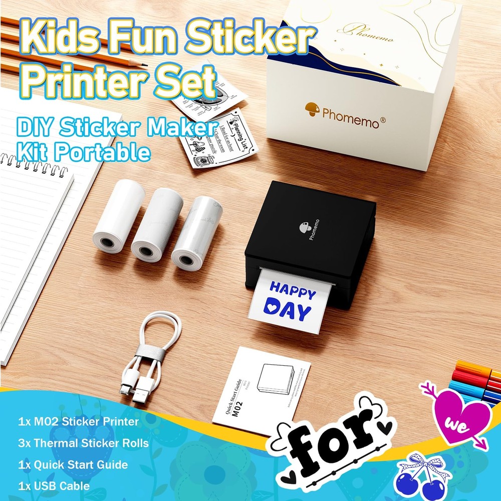 Mini Note Printer- M02 Pocket Thermal Bluetooth Mini Mobile Printer with 3 Rolls