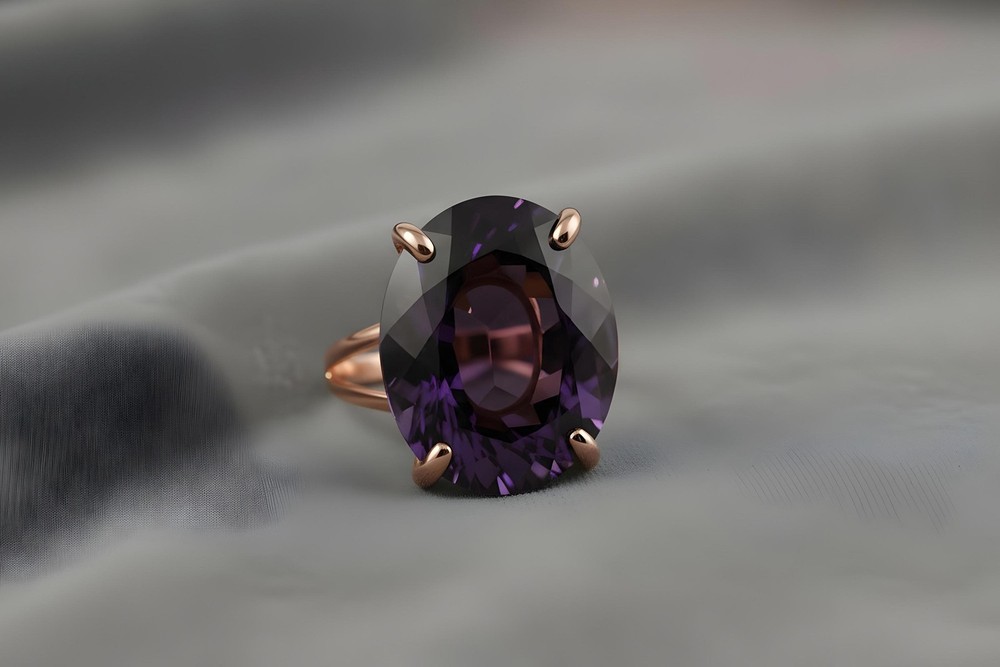 Amethyst Ring Anemone Jewelry 14k Gold Solid Handmade Oval Stone