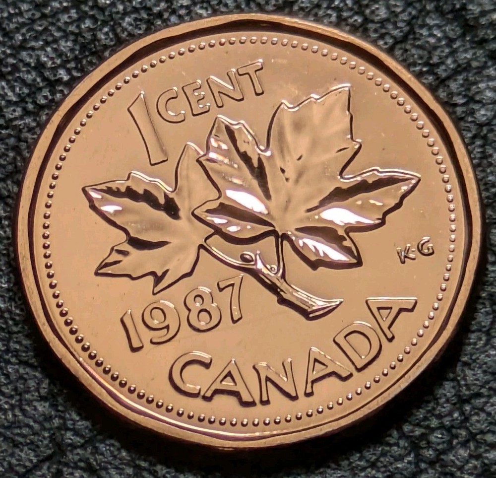 1987 1c Canada Cent Bu + DIE CRACK ERROR 2 Small Break Uncirculated +