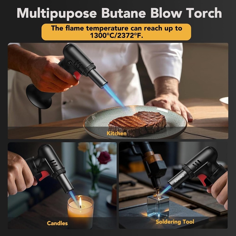 Butane Torch Lighter with Visible Fuel Window, Refillable Soldering Torch wit...