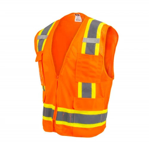 SV6 Two Tone Class 2 Surveyor Polyester All Mesh Vests , Contrasting Trim, OR, S