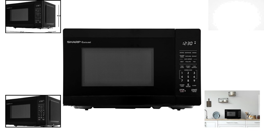 Compact Black Microwave Oven with Timer, Defrost, and 10" Carousel Turntable