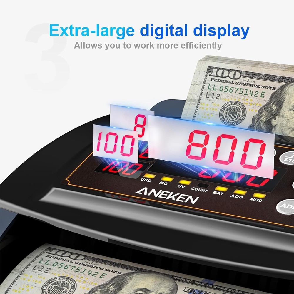 Compact Money Counter Machine with 200 Note Capacity & Fast Counting Features