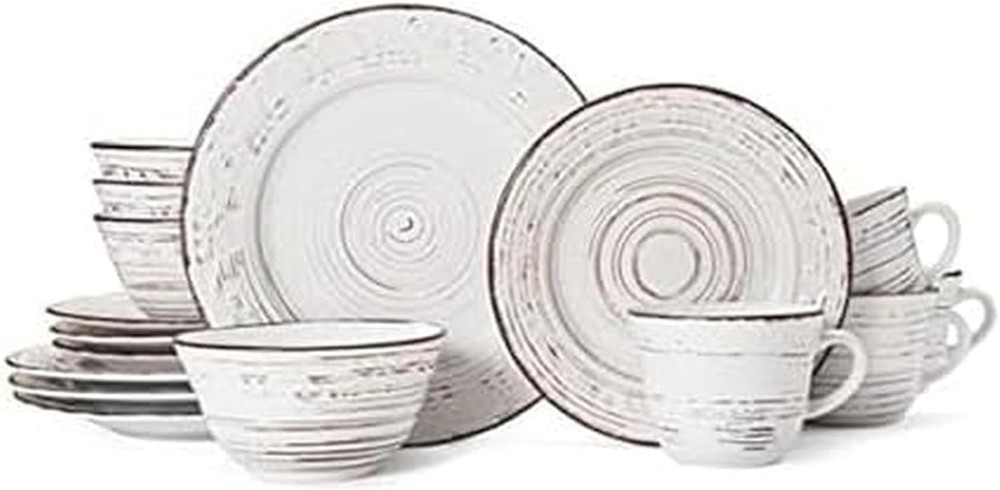 16-Piece Trellis Stoneware Dinner Set for 4 - Timeless Elegance & Versatility