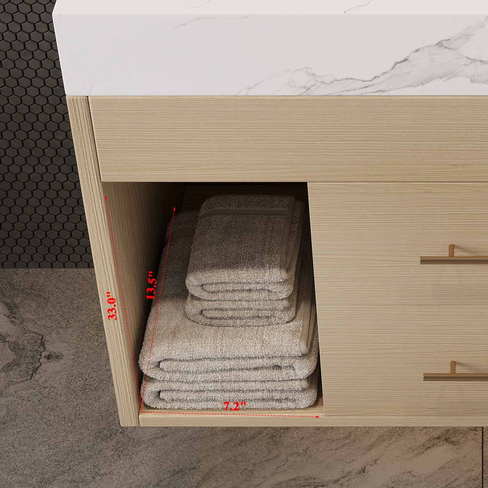 29.9" Modern Floating Bathroom Vanity with Sintered Stone Top &Ceramic Sink