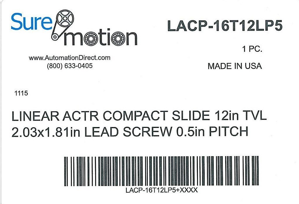 SUREMOTION- AUTOMATION DIRECT LACP-16T12LP5 LINEAR ACTUATOR ASSEMBLY