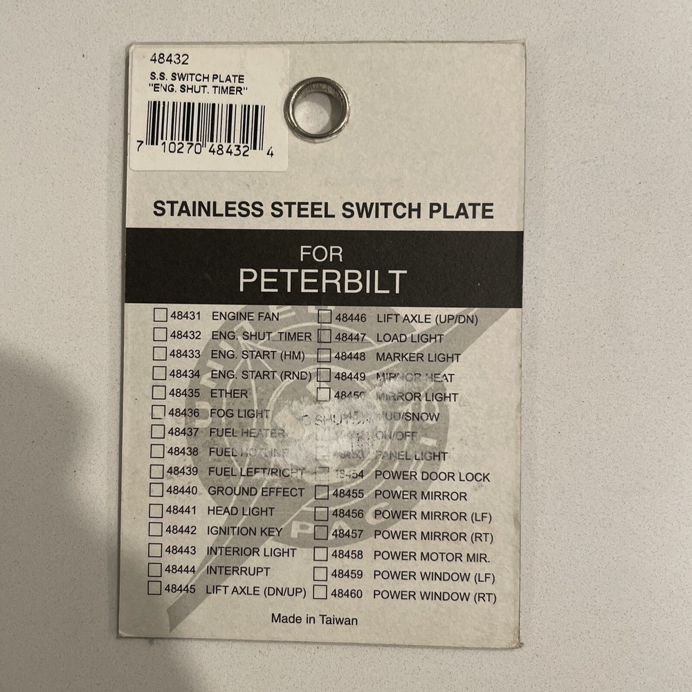 UP Switch Plate for Peterbilt Engine Shut Down Timer Stainless Etched #48432