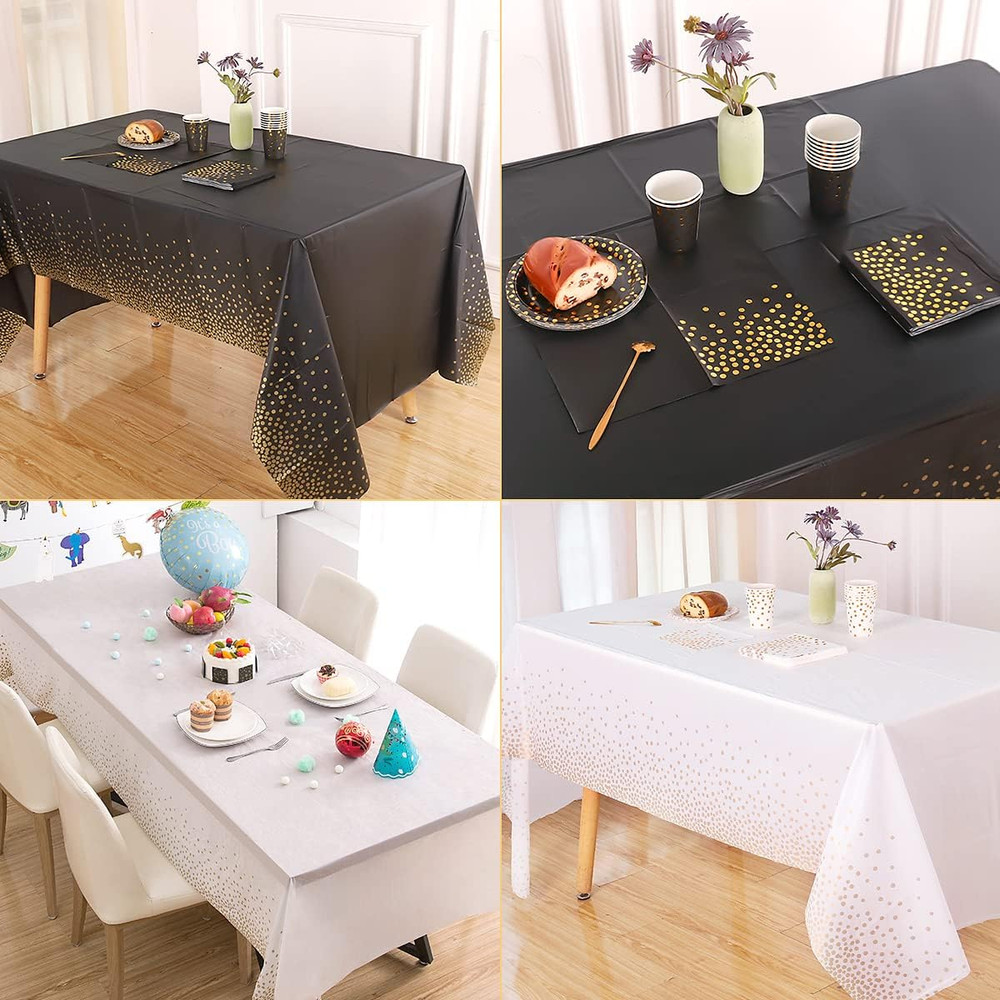 2 Packaging Black and Gold Plastic Tablecloth, 54 inch x108 inch Rectangular Dis
