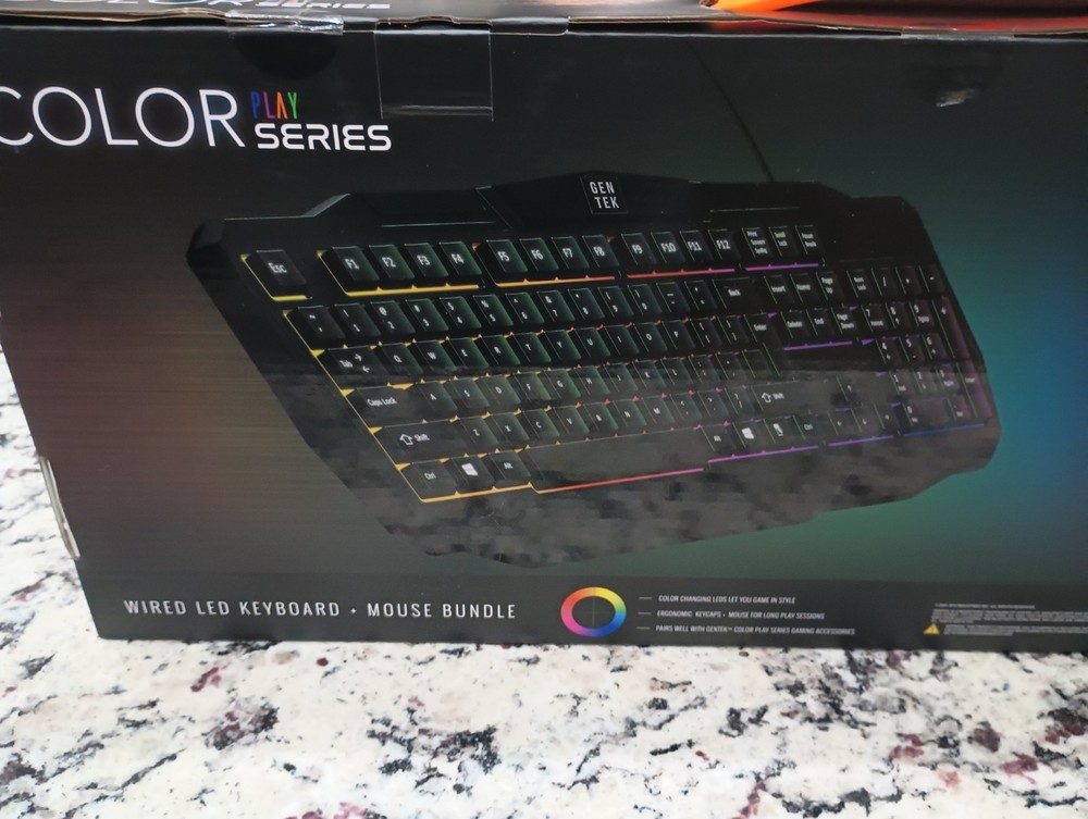 GenTek USB Wired LED Backlit Keyboard & Mouse Bundle. Color Play series. NIB