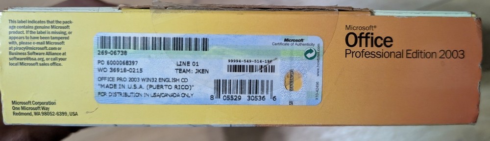 Microsoft Office Professional 2003 Box Word Excel Access with log key