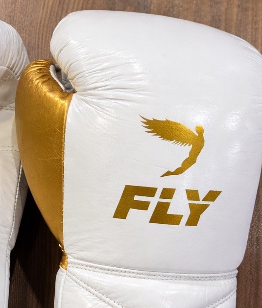 Fly Boxing Set White Gold Cowhide Leather Sparring & Training