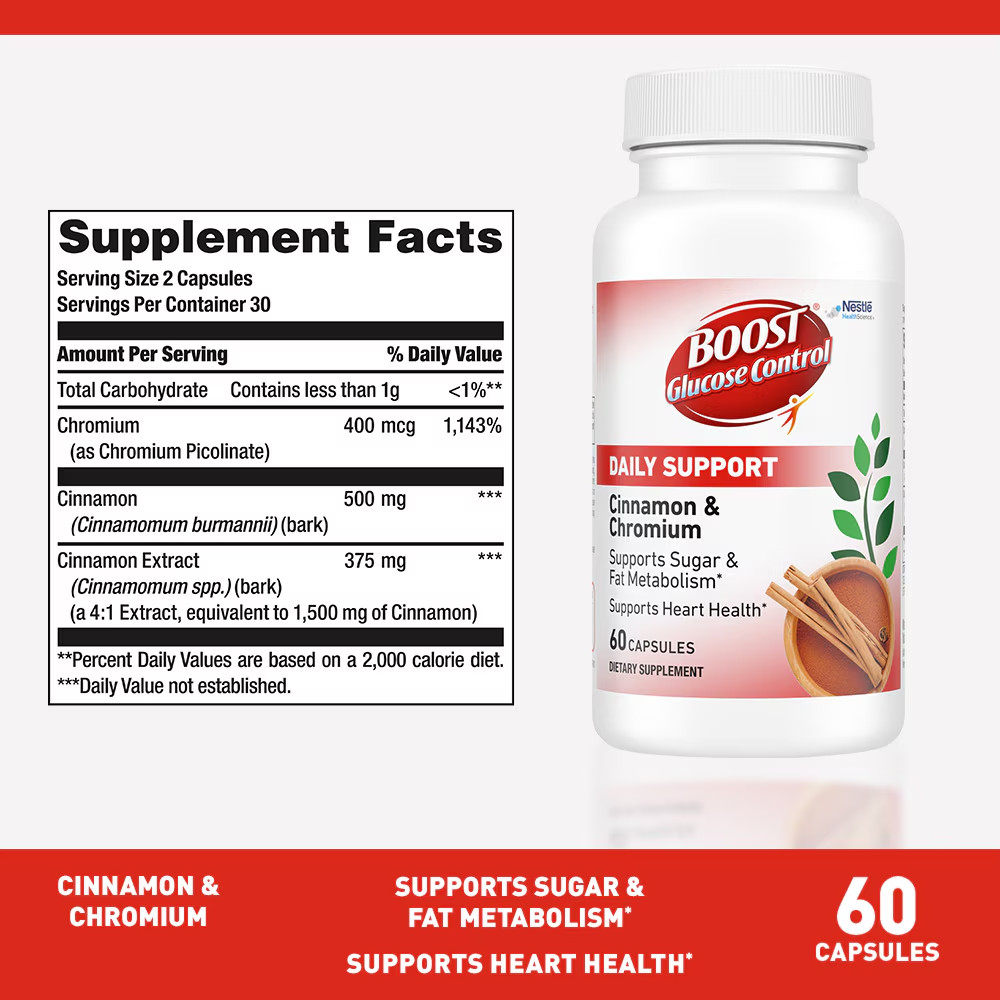 BOOST Glucose Control Daily Support 60 Capsules Cinnamon & Chromium Exp. 01/2027