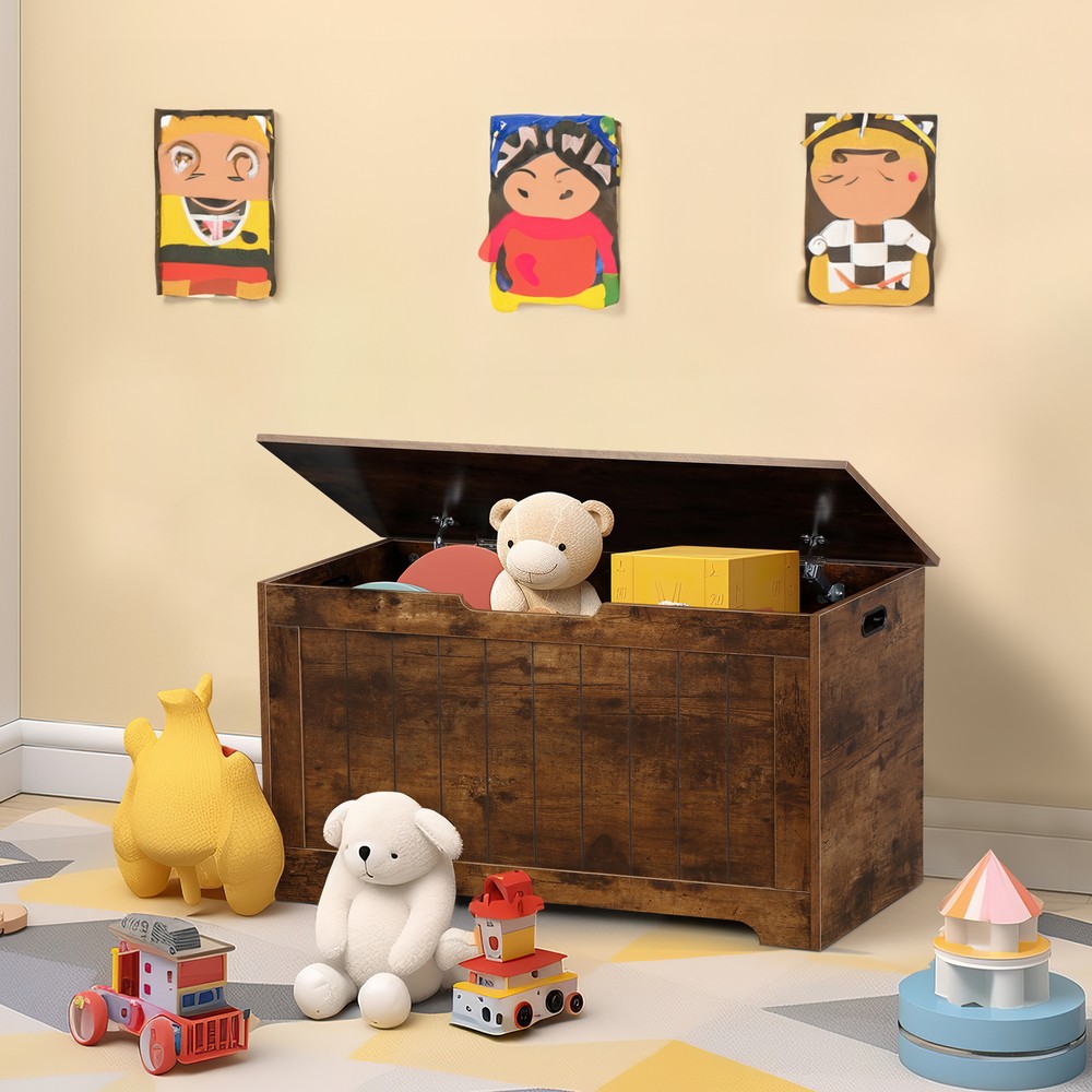Toy Box Entryway Storage Chest Bench with 2 Safety Hinge Rust Brown Home Decor