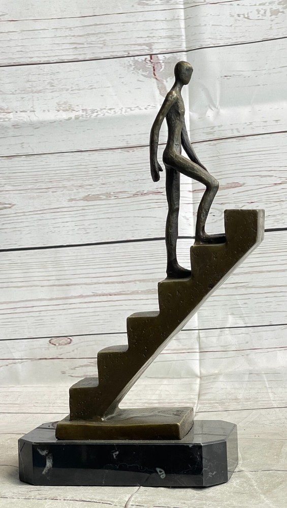 Signed Nick Mid Century Stair Climbing Bronze StatueHandcrafted Home Office