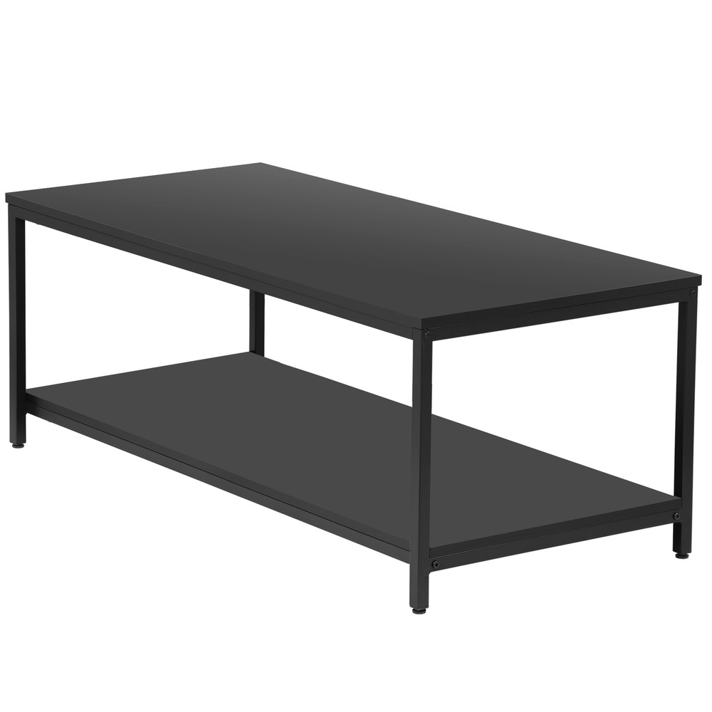39" Rectangular Coffee Table Industrial Wood Center Table w/ Storage Shelf Black