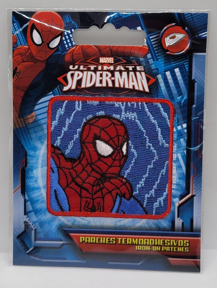 Disney Marvel Ultimate Spider-Man Iron-On Patch: Blue Comic Head Square New Ship