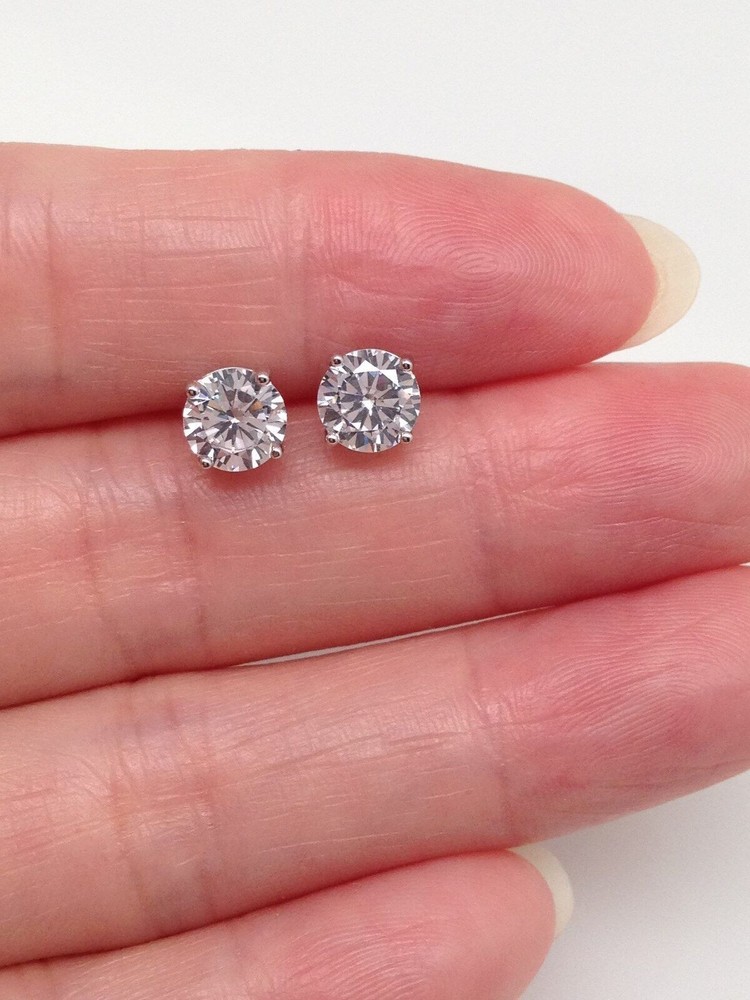 925 Sterling Silver Round Cut CZ Stud Earrings Tiny Dainty Studs 5.8mm