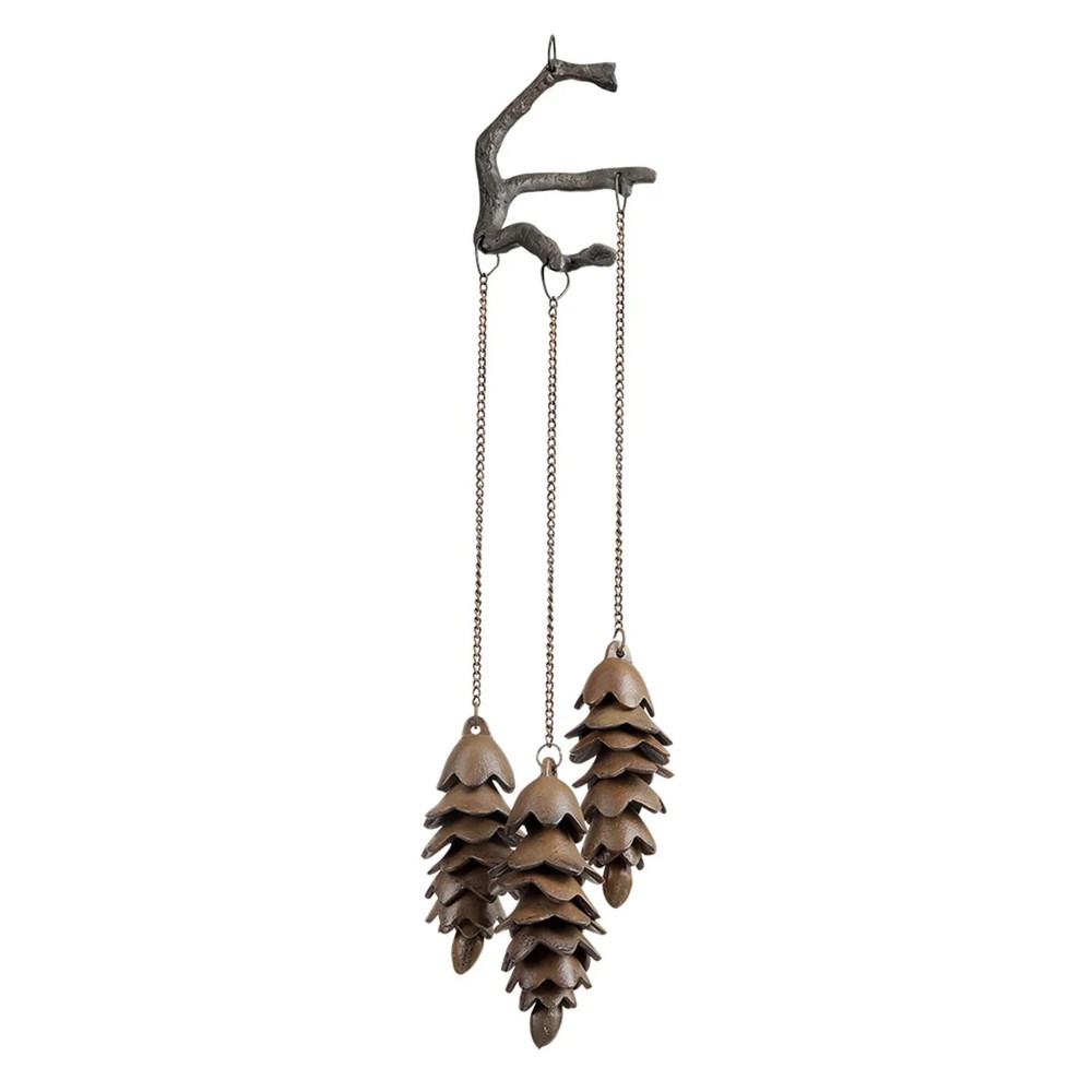 Triple Pinecone Rustic Wind Chime Cast Iron Pine Cone Garden Bells Windchimes