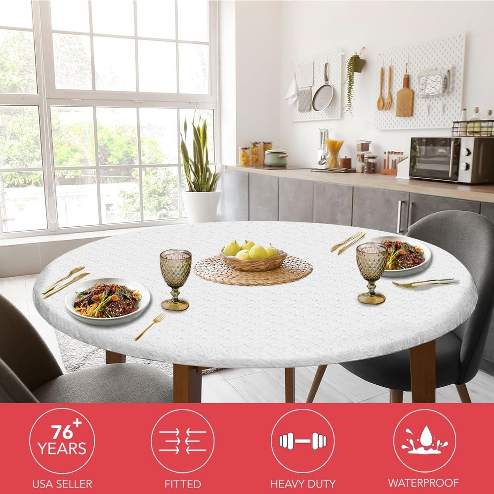 - Deluxe Cushioned Heavy-Duty Elastic Edged Quilted Table Pad - Small Round -...